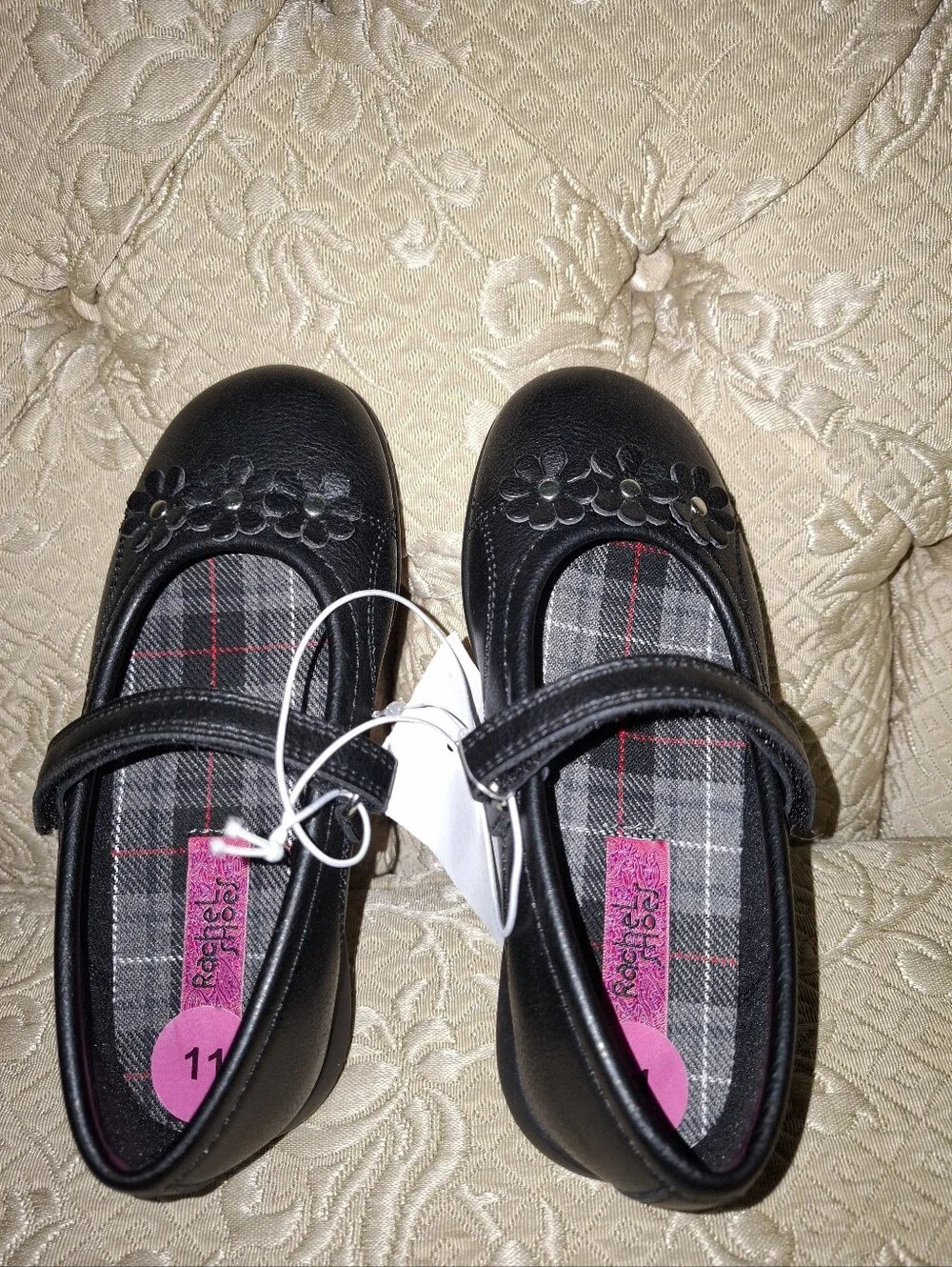 rag & bone Black Mary Jane Shoes with Floral Applique